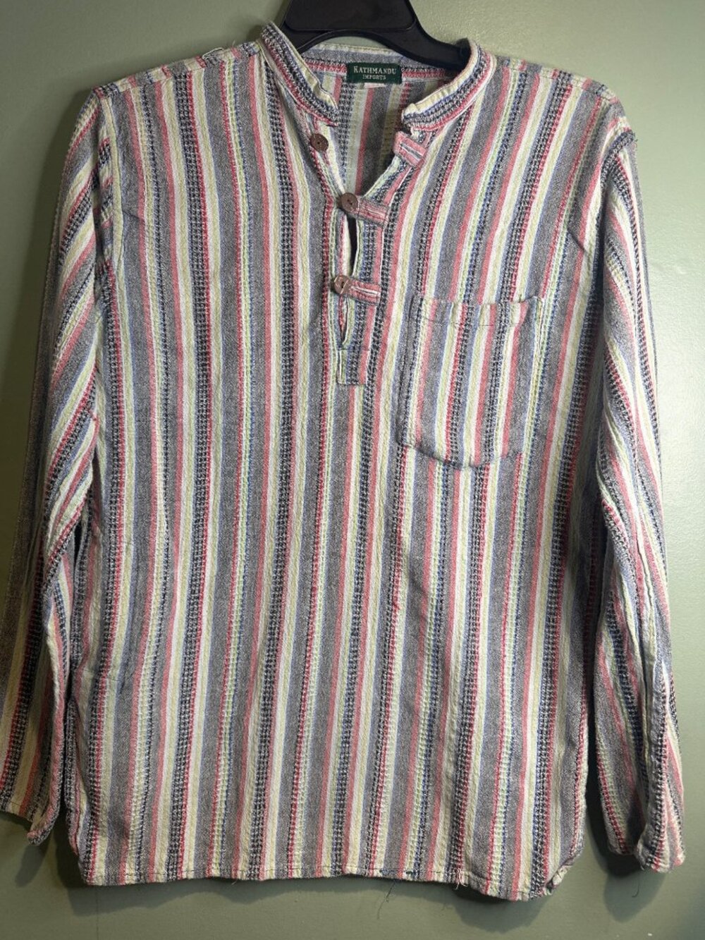 Kathmandu Imports Striped Nepal Baja Stripe Boho Hippie Festival Pullover Shirt